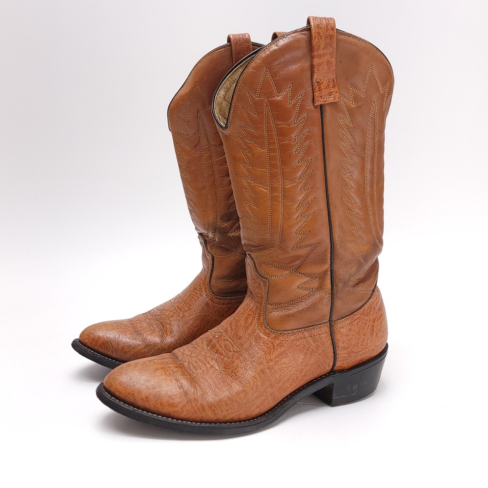 Mason Mens Brown Leather Western Cowboy Boots Made in USA Pointed Toe Size 9 E